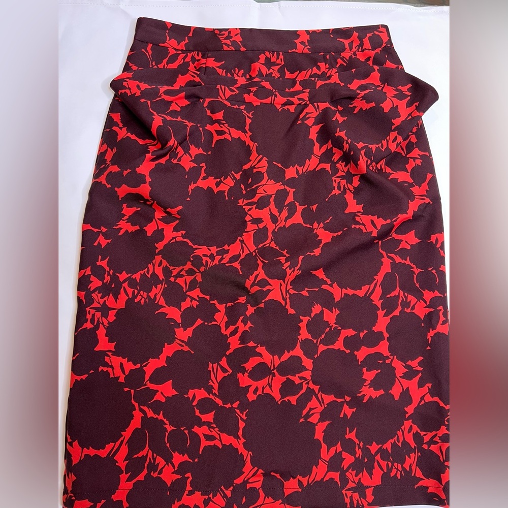Marc By Marc Jacobs Red and Brown Floral Pencil Skirt